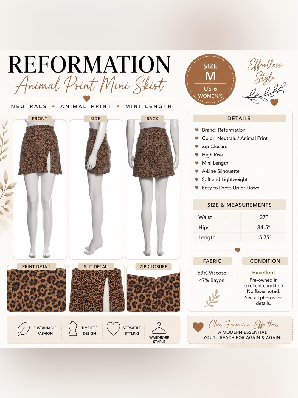 Reformation Animal Print Mini Skirt – Size M / US 6